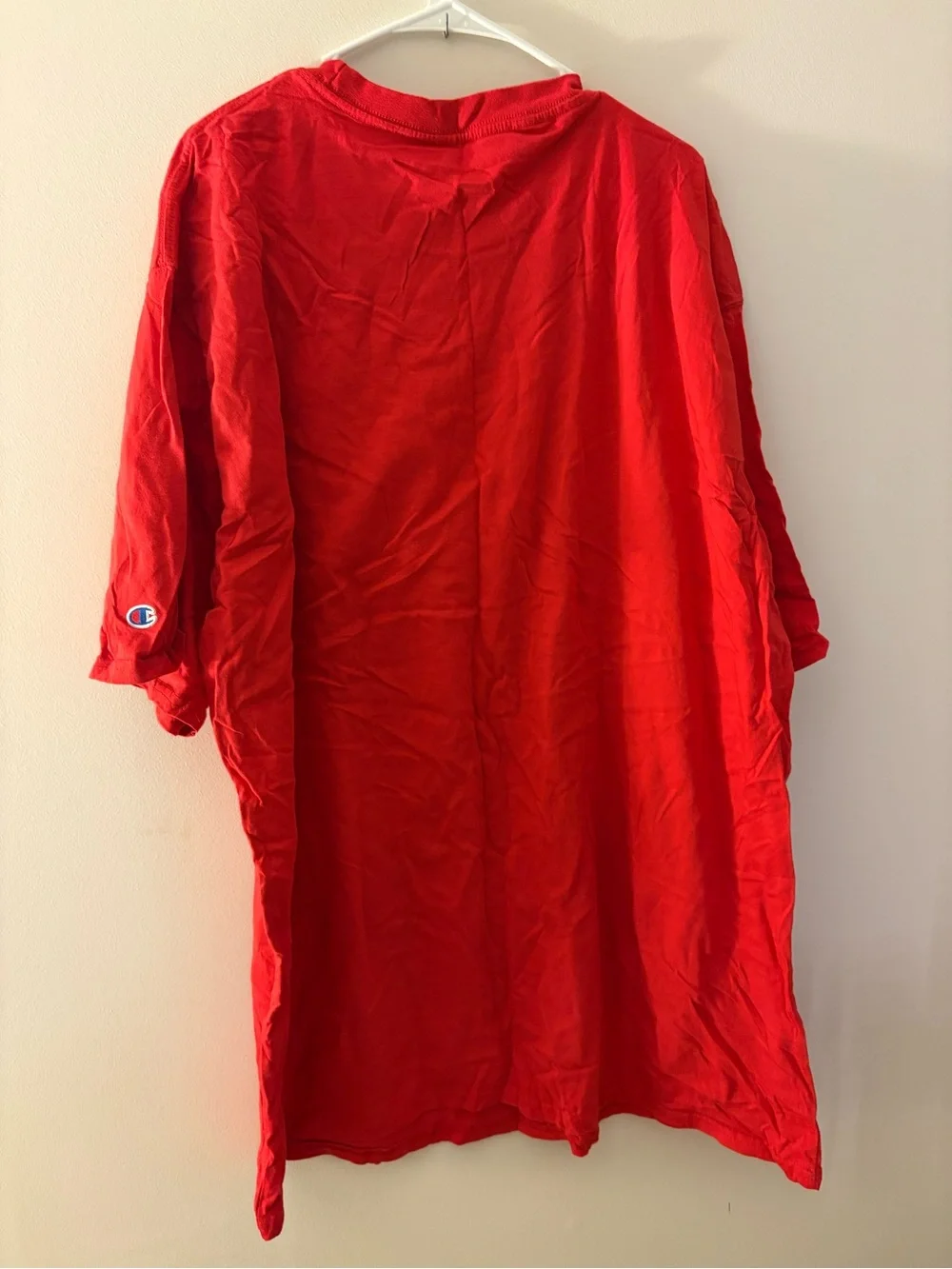 Champion Red Crewneck Tee with Blue Logo Print - Picture 4 of 4